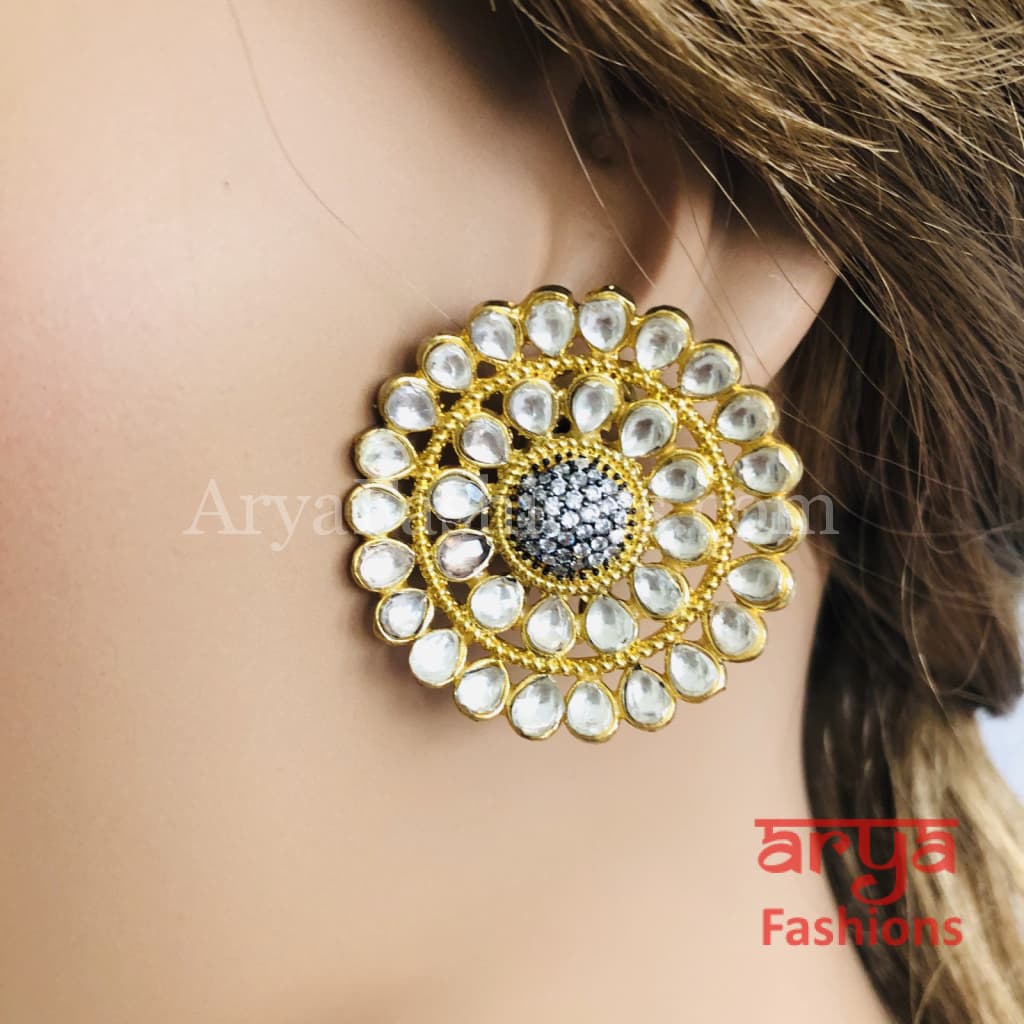Buy Kundan Earrings Stud Tops Daily Wear Kundan Earrings Round Shape Stud  Wedding Jewelry Bridal Sets Indian Women Fashion Earrings Online in India -  Etsy